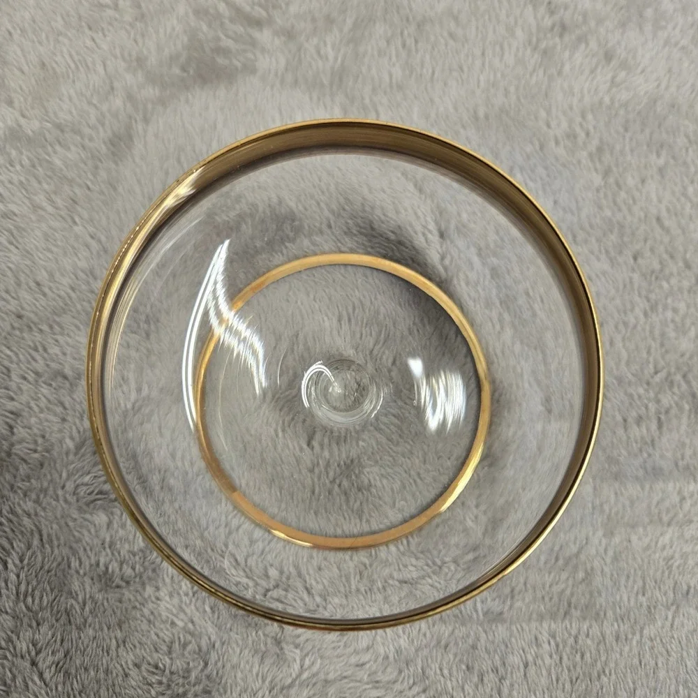 Vintage Mid Century Gold Rim Footed Dessert Bowl Coupe Glass Hollywood Regency
